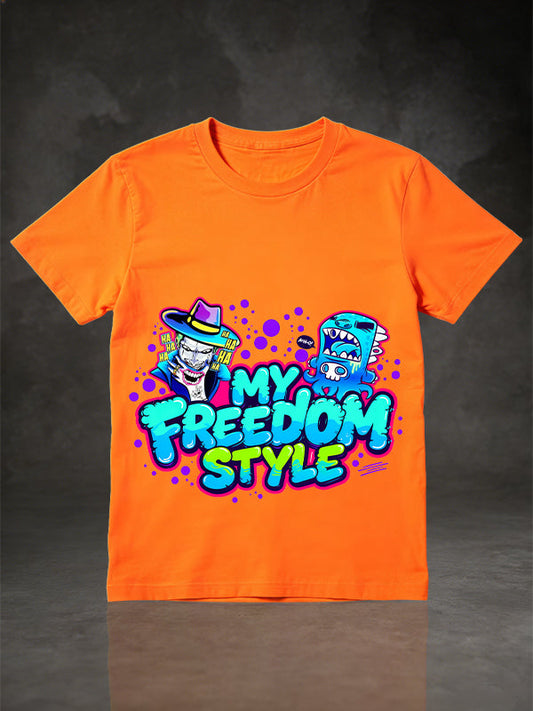 My Freedom Style Graffiti Cartoon Graphic Short Sleeve T-Shirt