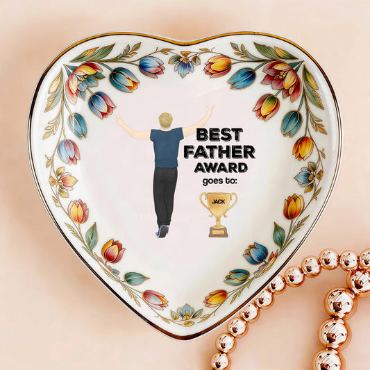 Custom Photo Ceramic Trinket Tray with Colorful Tulip Floral Border-Best father award