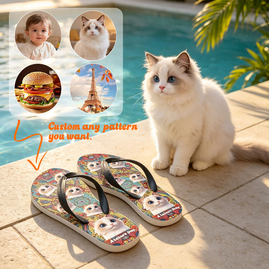 Customizable summer printed thong sandals - personalized photos - a gift for your friends or pets