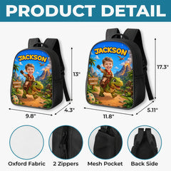Custom Photo Kids Front Printed Backpack - Personalized Back To School Gifts For Kids - Chasing Dreams And Dinosaurs