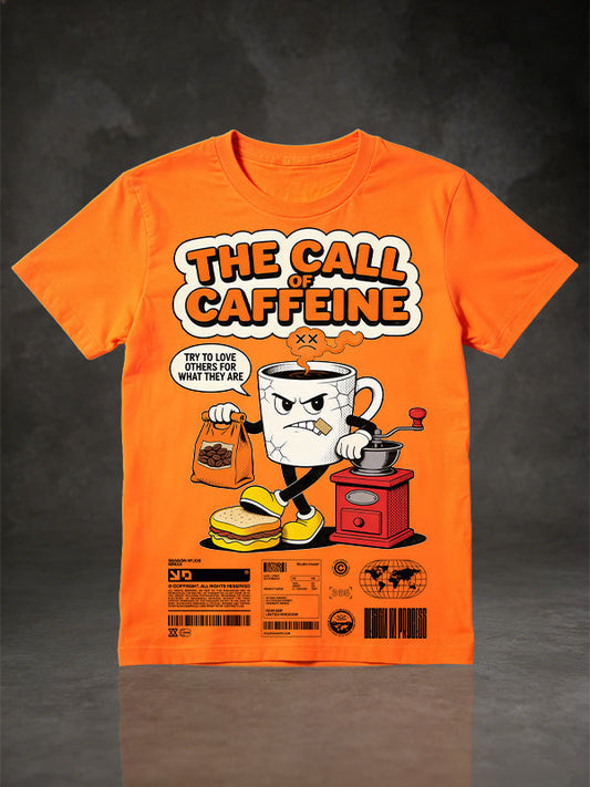 The Call Caffeine Cartoon Coffee Cup Retro Graphic T-Shirt