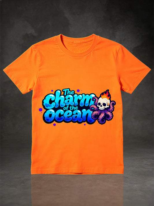 Charm Ocean Graffiti Skull Graphic Short Sleeve T-Shirt