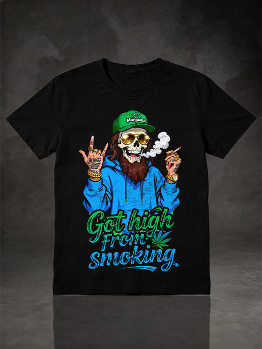 Vintage Rocker Skull Got high from smoking Graphic T-Shirt
