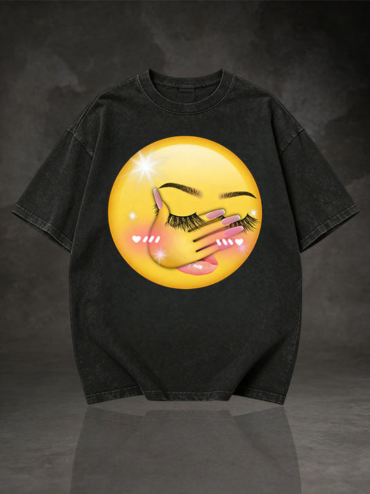 Men's Hands Covering Face Blushing Emoji Graphic Short Sleeve T-Shirt