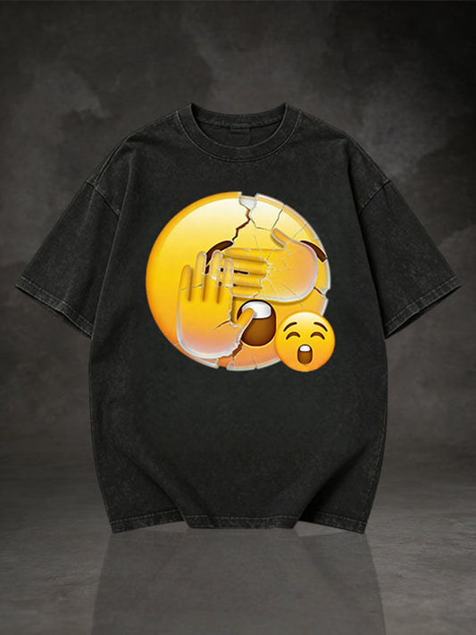 Men's Peeking Emoji Hand Cover Graphic Short Sleeve T-Shirt