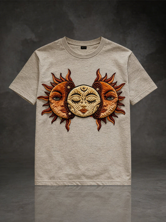 Vintage Sun Moon Face Graphic T-Shirt
