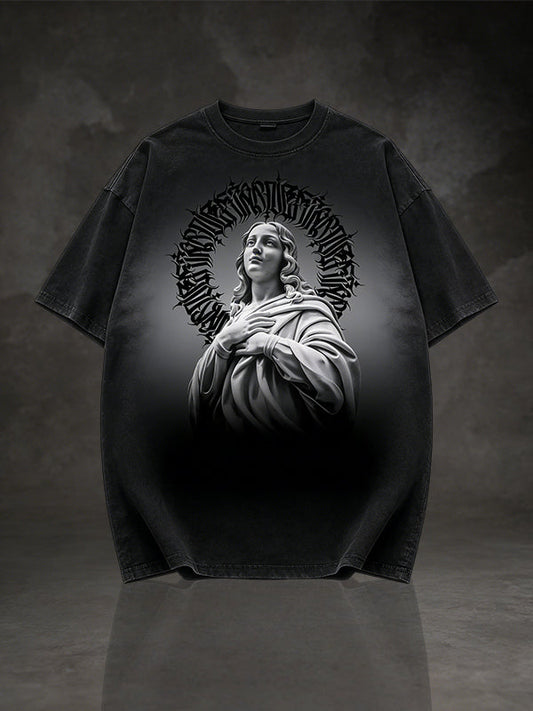 Vintage Gothic Virgin Mary Statue Graphic T-Shirt
