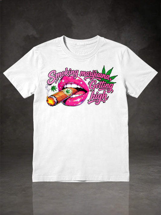 Smoking Tobacco Getting Chill Pink Lips Graphic T-Shirt