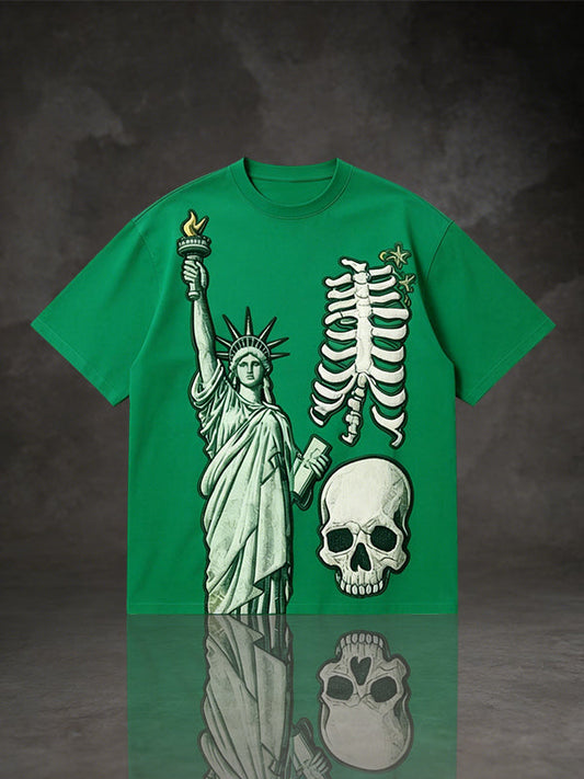 Statue of Liberty & Skeleton Skull Graphic T-Shirt