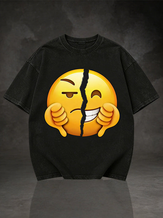 Men's Split Emoji Angry & Smiling Graphic Short Sleeve T-Shirt