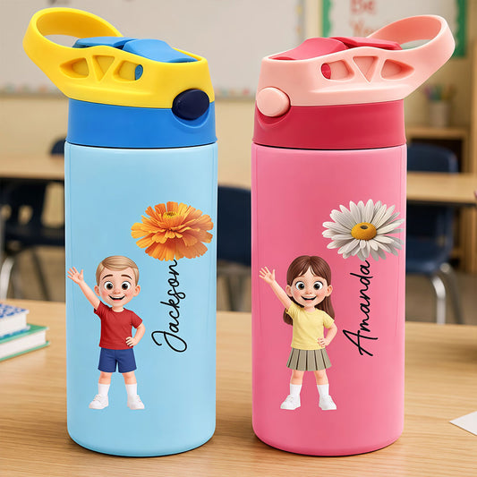 Custom Kids Insulated Water Bottle - Personalized Back To School Gifts For Kids - New Year New Adventures