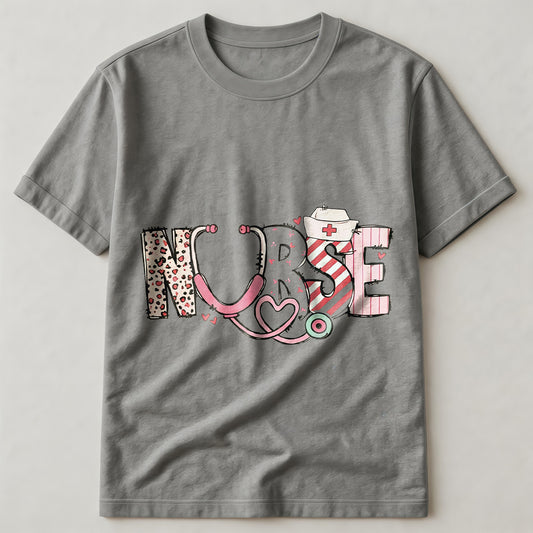 Dual Design Cute Nurse Graphic Casual T-Shirt For Women