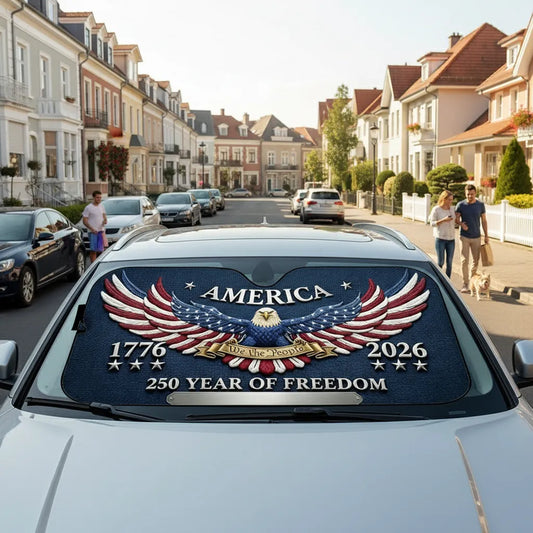 Custom Family Name America 250th Anniversary Eagle Car Sunshade - 1776-2026 Commemorative Shield
