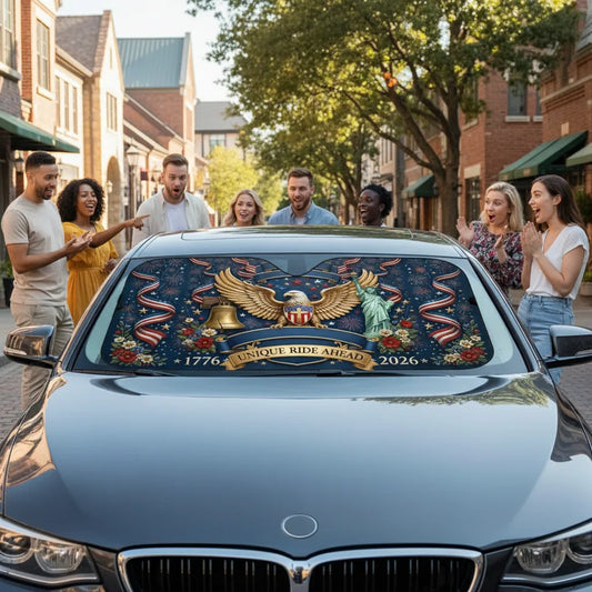 Custom American Heritage Liberty Bell and Statue of Liberty Sunshade - Personalized Patriotic Decor