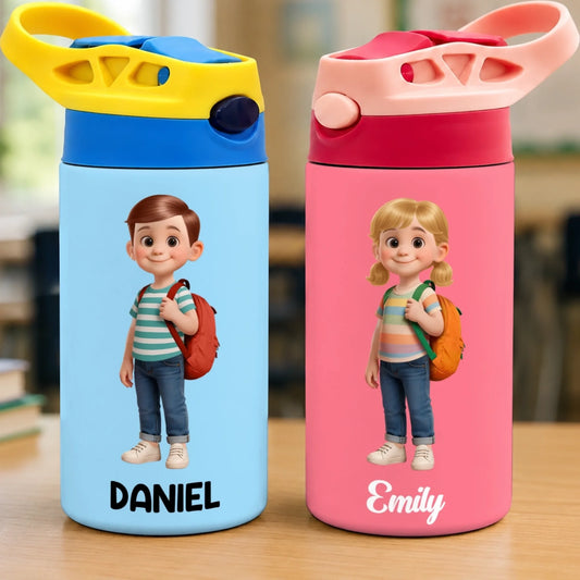 Custom Kids Insulated Water Bottle - Personalized Back To School Gifts For Kids - Ready To Learn