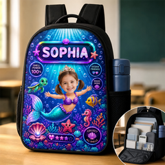 Custom Photo Kids Front Printed Backpack - Personalized Back To School Gifts For Kids - Little Mermaid With Big Dreams