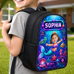 Custom Photo Kids Front Printed Backpack - Personalized Back To School Gifts For Kids - Little Mermaid With Big Dreams