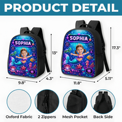 Custom Photo Kids Front Printed Backpack - Personalized Back To School Gifts For Kids - Little Mermaid With Big Dreams