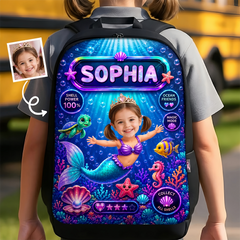 Custom Photo Kids Front Printed Backpack - Personalized Back To School Gifts For Kids - Little Mermaid With Big Dreams