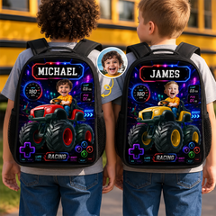 Custom Photo Kids Front Printed Backpack - Personalized Back To School Gifts For Kids - Level Up School Mode