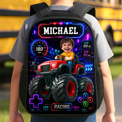 Custom Photo Kids Front Printed Backpack - Personalized Back To School Gifts For Kids - Level Up School Mode