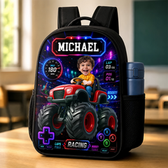 Custom Photo Kids Front Printed Backpack - Personalized Back To School Gifts For Kids - Level Up School Mode