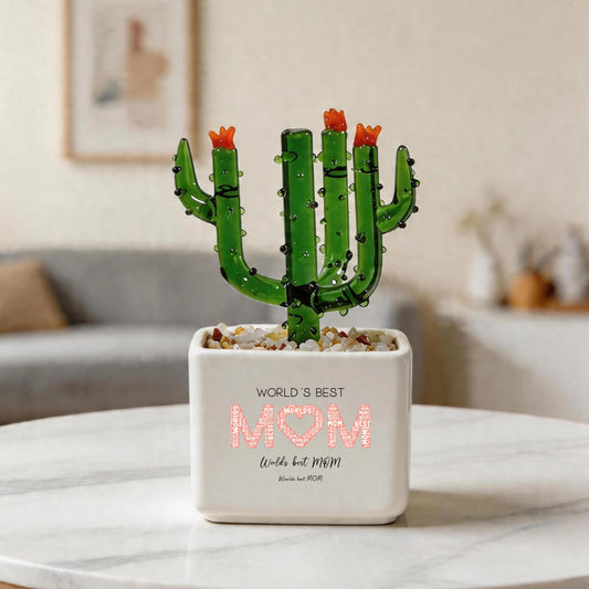 Customized Worlds best MOM Crystal Glass Cactus Ornament