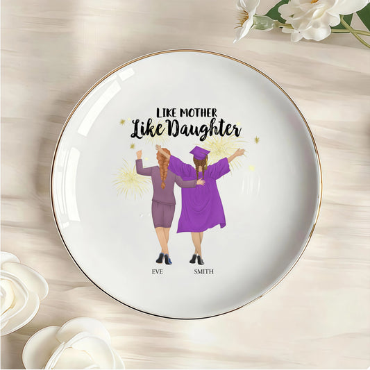 Custom Like mother,Like daughter Personalized Round Jewelry Dish