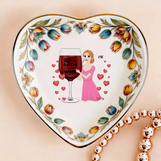 Custom Photo Ceramic Trinket Tray with Colorful Tulip Floral Border-I'm my own valentine