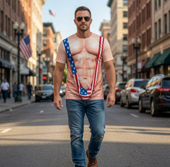 "Real Men" Novelty Short-Sleeve T-Shirt – Sexy Low-Crotch Pants Design (US 250th Anniversary Edition)