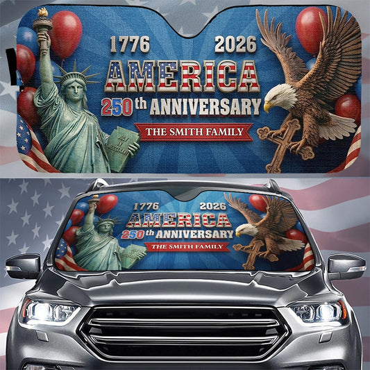 Custom Auto Windshield Sunshade-Personalized America 250th Anniversary Gifts-American Spirit Never Fades