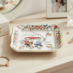 Custom  Photo Ceramic Trinket Tray with Elegant Floral and Phoenix Bird Border-Our stoty love