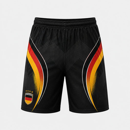Germany Flag Colors Soccer Shorts, Men's Black Football Training Shorts with Deutschland Crest