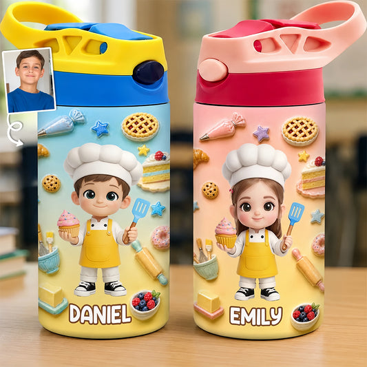 Custom Photo Kids Insulated Water Bottle - Personalized Back To School Gifts For Kids - Future Little Baker