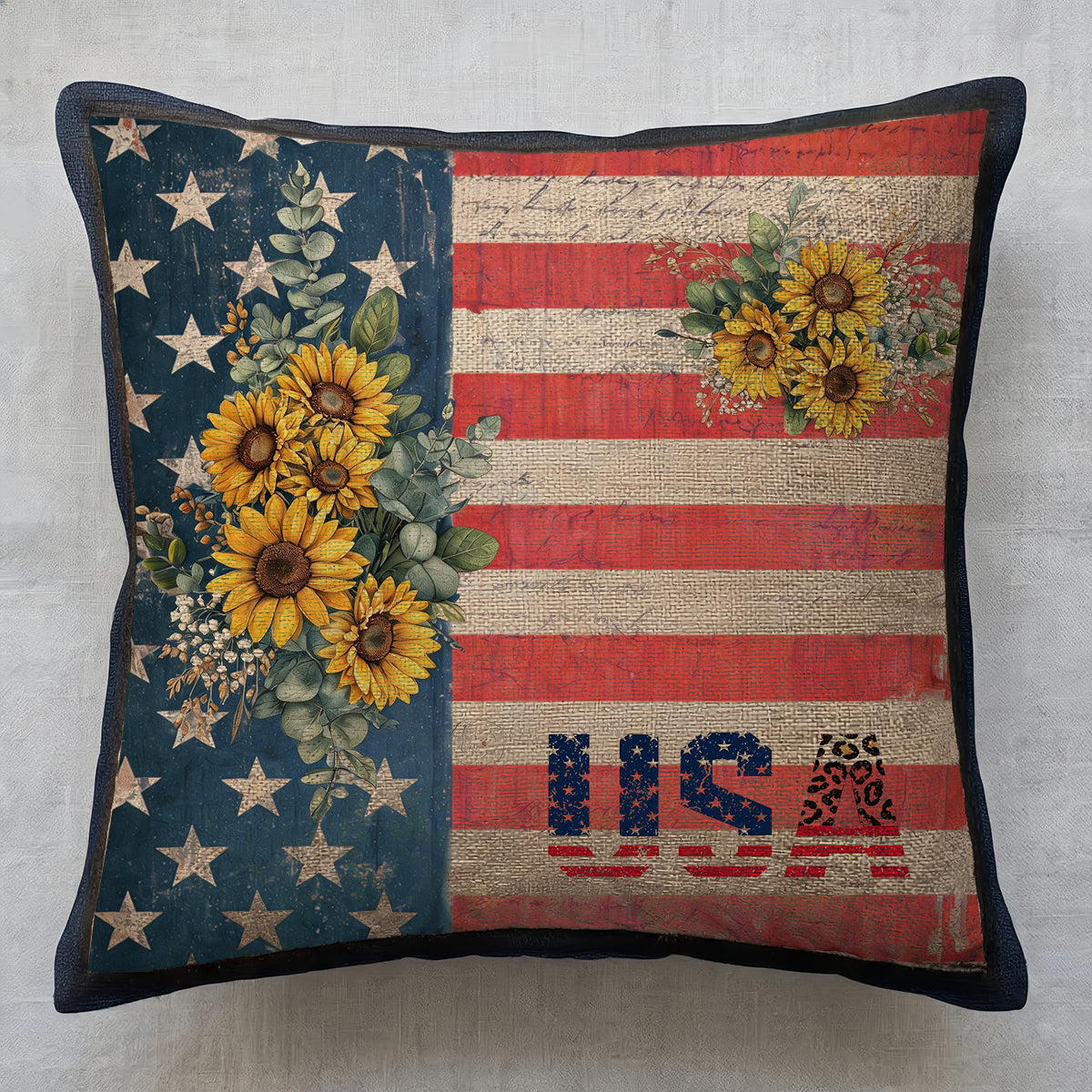 Customized Retro American Series Square Throw Pillow, Personalized Text, Patriotic Theme, 250th Anniversary Decorative Seat Cover Set