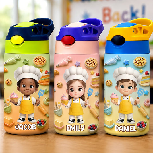 Custom Photo Kids Insulated Water Bottle - Personalized Back To School Gifts For Kids - Future Little Baker