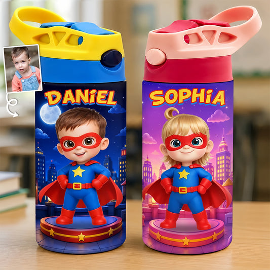 Custom Photo Kids Insulated Water Bottle - Personalized Back To School Gifts For Kids - Hero In Training