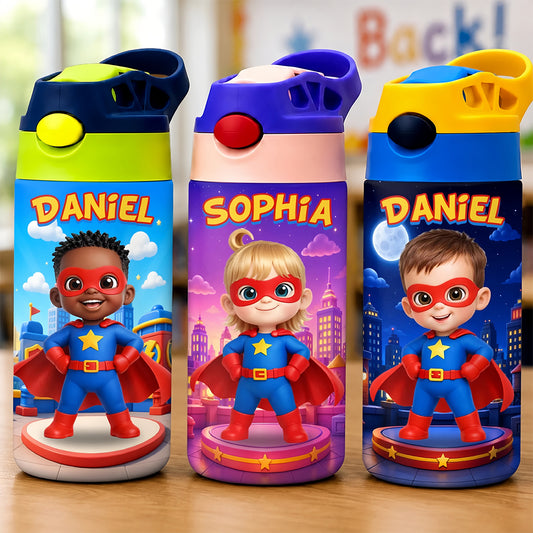 Custom Photo Kids Insulated Water Bottle - Personalized Back To School Gifts For Kids - Hero In Training