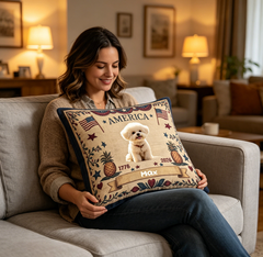 Customized retro American-style square throw pillows featuring 250th anniversary patriotic-themed personalized images and text