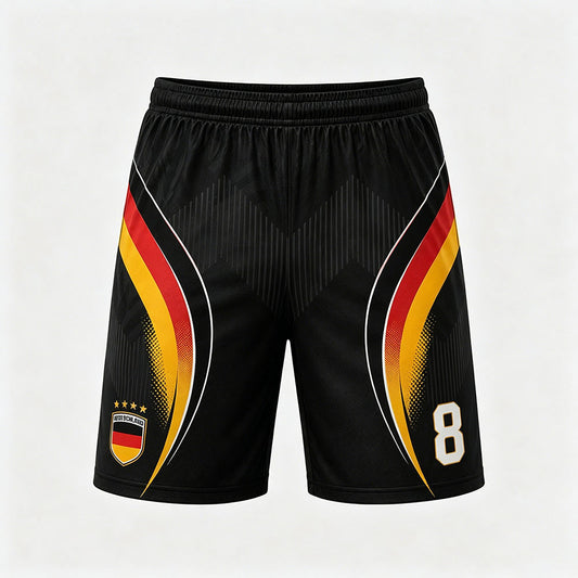 Germany Flag Colors Soccer Shorts, Men's Black Football Training Shorts with Deutschland Crest