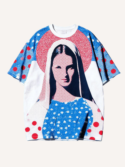 Vintage Virgin Mary Pop Art Polka Dot Graphic T-Shirt