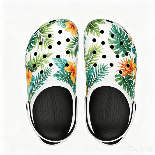Vintage Hawaiian Floral Print Lightweight Clogs, Non Slip Quick Dry Summer Beach Pool Slides