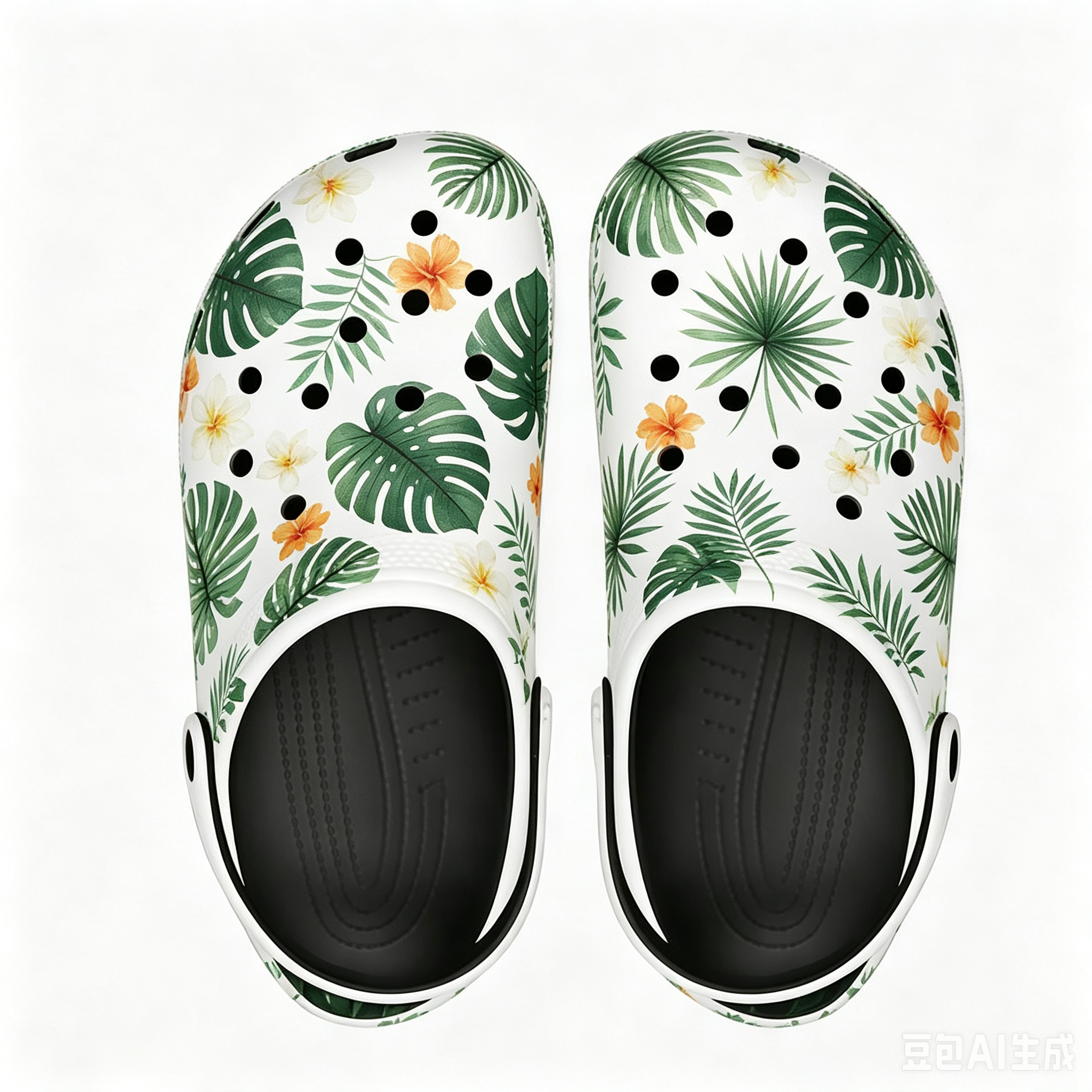 Tropical Floral Print Clogs for Men Women, Summer Palm Leaf Flower Slip On Garden Beach Slides
