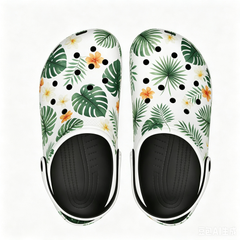 Tropical Floral Print Clogs for Men Women, Summer Palm Leaf Flower Slip On Garden Beach Slides
