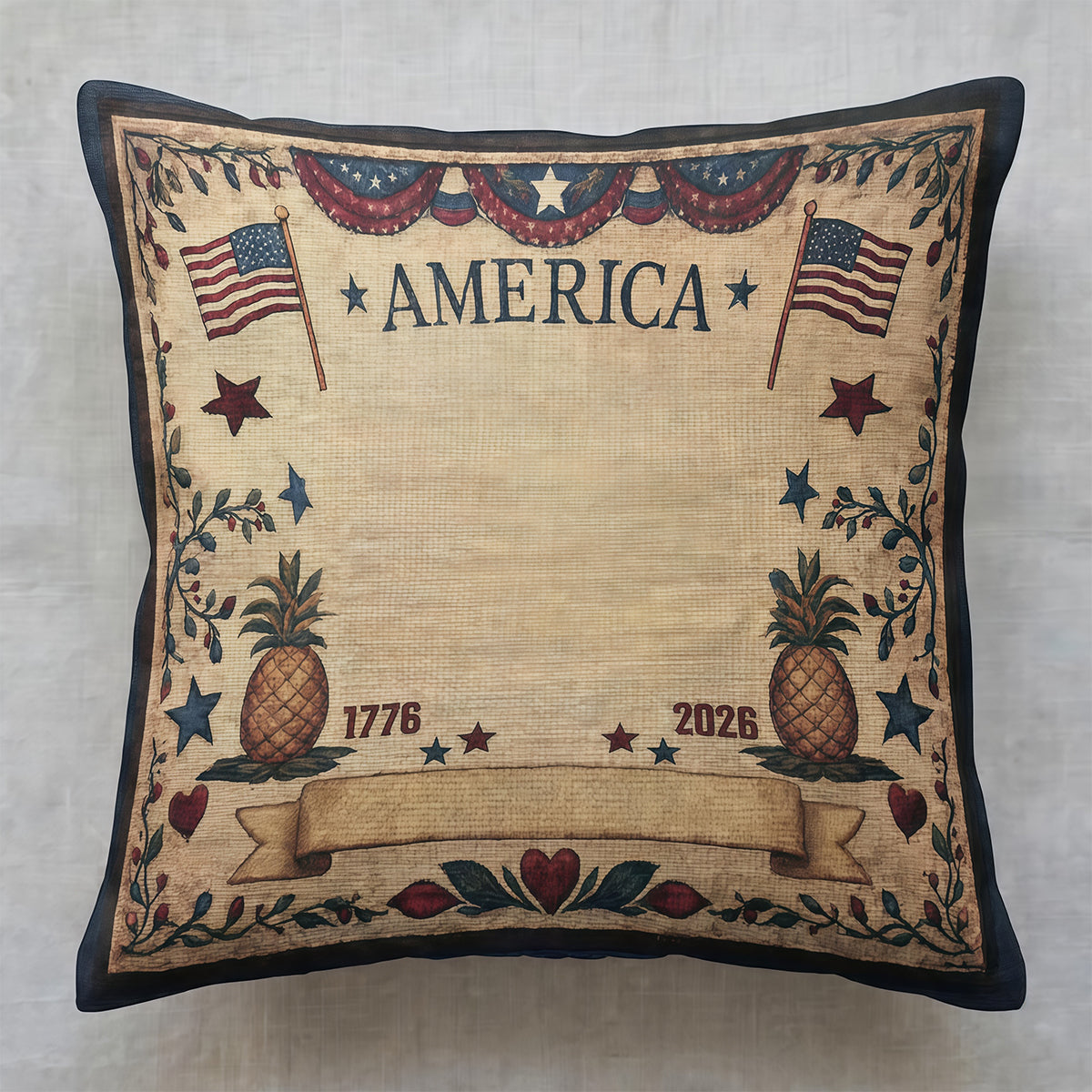 Customized Retro American Series Square Throw Pillow, Personalized Text, Patriotic Theme, 250th Anniversary Decorative Seat Cover Set