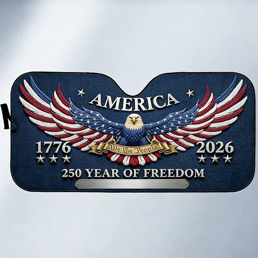 Custom Family Name America 250th Anniversary Eagle Car Sunshade - 1776-2026 Commemorative Shield