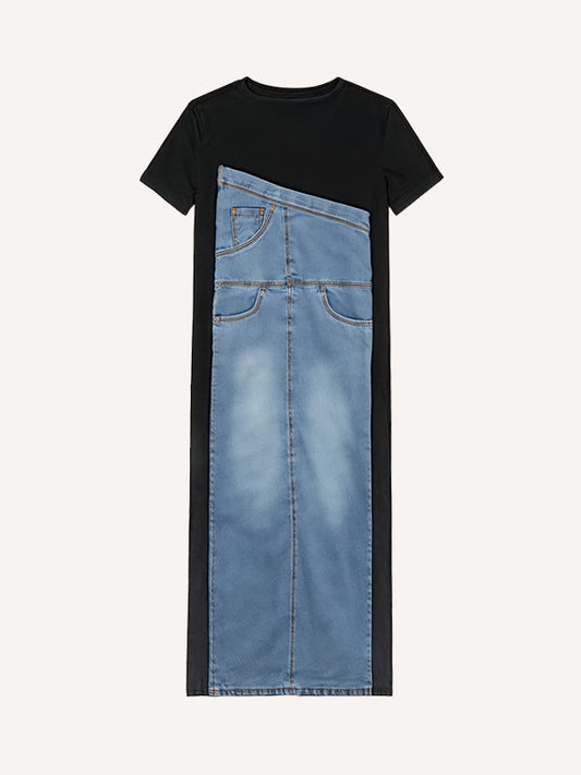 Trendy patchwork comfortable denim dress