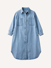 Loose-fit Shirt Dress with Lapel & Double Patch Pockets