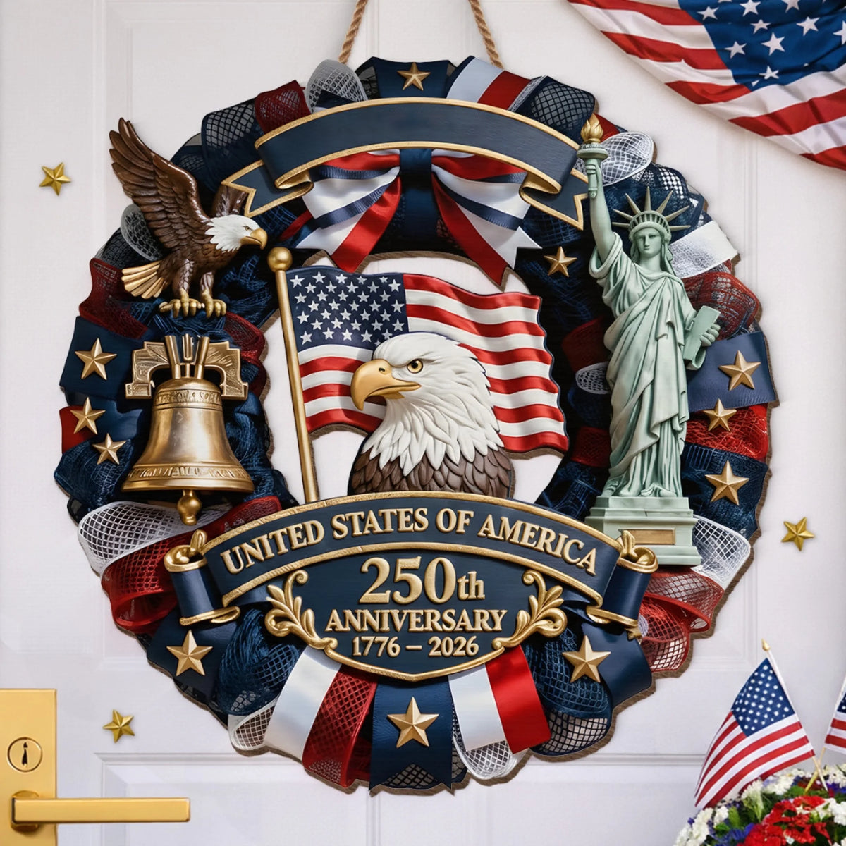 Custom Wood Sign - Personalized America 250th Anniversary Gifts For Mom, Dad, Brother, Sister, Kids - Family Forever United