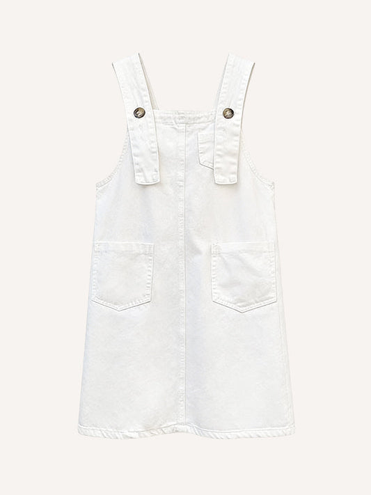 Denim double-button gusseted overalls
